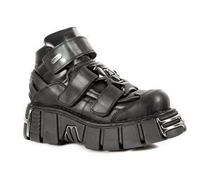 New Rock M.285-S1 Bottine Unisexe Punk Rock Gothique en Cuir Noir | Semelle PU Ultra Antidérapante | Plateforme 4 cm Talon 6 cm | Fermeture Auto-Adhésive | Design Métallique Fabriqué Espagne 38