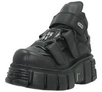 New Rock M.285-S41 Bottines unisexes en cuir véritable noir, semelle PU Ultra, talon 6 cm, plateforme 4 cm, style punk gothique métal, fermeture auto-agrippante, collection Metallic 38