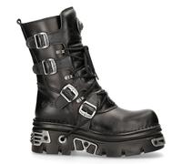 New Rock M 373-S4 Métallique Bottes Noir 100% Cuir Gothique Motard Emo Fashion