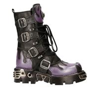 New Rock M-591-S5 Violet Flamme Punk Bottes Cuir Noir Gothique Lourd Motard