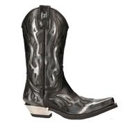 New Rock M-7921-S3 Argent Flamme Bottes Cuir Noir Lourd Motard Ouest Cow-Boy