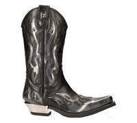 New Rock M-7921-S3 Argent Flamme Bottes Cuir Noir Lourd Motard Ouest Cow-Boy