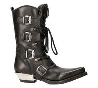 New Rock M-7993-S1 Bottes Cowboy Western Cuir Noir Boucle Lourd Biker Chaussures