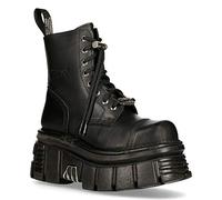New Rock M-NEWMILI083-S21 Bottes de Combat Métalliques Unisexes en Cuir Noir Motard Militaire Goth Punk Chaussures3