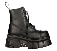 New Rock M-NEWMILI083-S21 Tour Combat Bottes Cuir Noir Plateforme Motard Shoes