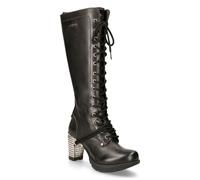 New Rock M-TR005-S1 Bottes à Talons Hauts Noir Dentelle À Lacets Mi-Mollet