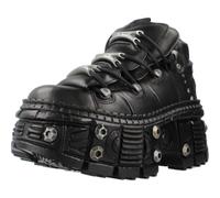 New Rock Bottes Unisexe Semelle Vis Power avec Lacets Noir Cuir/Unisexe Black Boots Leather Shoelaces M.WALL106-S25, Noir , 42 EU