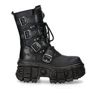 New Rock M.WALL373-S5 Bottines à plateforme avec fermeture éclair pour femme Noir métallisé, Noir , 39 EU