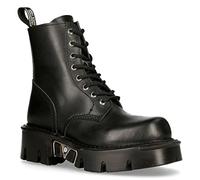 New Rock MILI-084N-S3 Noir Gothique Bottes Mode Militaire Unisexe 8 Trou Biker Chaussures Goth 10