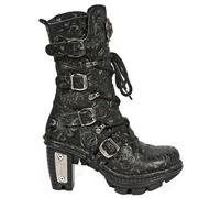 New Rock NEOTR005-S25 Femmes Bottes Cuir Vintage Floral Noir Gothique Rock Punk