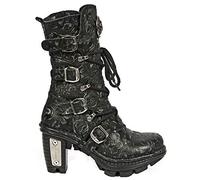 New Rock NEOTR005-S25 Vintage Floral Noir Gothique Rock Punk Dames Cuir Mode Mollet Bottes