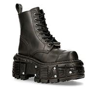 NEW ROCK TANK083-C1 Cuir Véritable Combat Noir Plate-Forme Motard Militaire Chaussures Bottes