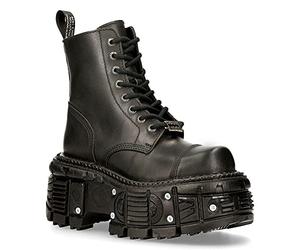 New Rock TANK083-C1 Cuir Véritable Combat Noir Plate-Forme Motard Militaire Chaussures Bottes 6