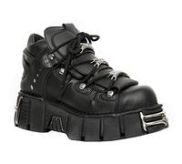 New Rock Tower Bottines M-106-VS1 Unisexe Métallique Noir Cuir Vegan Gothique Punk Rock