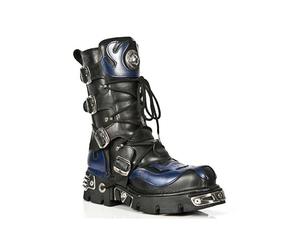 New Rock Unisexe 107-C5 Noir Bleu Métallique Skull Diable Goth Punk Bottes en Cuir 6