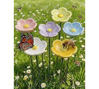 New Station d'abreuvement pour Abeilles et Papillons en Forme de Fleur, 6 Articles, en céramique, sur bâtonnet. Convient aux Insectes pollinisateurs et aux Papillons.