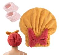 New Super Absorbent Hair Towel Wrap for Wet Hair, Microfiber Hair Towel Wrap for Women Long Hair, Hair Drying Towel, Plopping Towel Curly Hair with Face Wash Wristbands (Yellow)