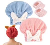 New Super Absorbent Hair Towel Wrap for Wet Hair, Microfiber Hair Towel Wrap for Women Long Hair, Hair Drying Towel, Plopping Towel Curly Hair with Face Wash Wristbands (Blue+Pink)
