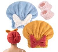 New Super Absorbent Hair Towel Wrap for Wet Hair, Microfiber Hair Towel Wrap for Women Long Hair, Hair Drying Towel, Plopping Towel Curly Hair with Face Wash Wristbands (Yellow+Blue)