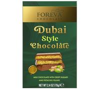 NEW Tablette Chocolat Dubai Style Foreva 70g - Chocolat au Lait avec Kadaïf Croustillant & Crème de Pistache - Recette Gourmande Inspirée de Dubaï - Fourré Premium Pistache Kadaif