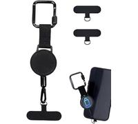New&Teck Attache Téléphone Rétractable Anti-Vol avec 2 Patchs Noirs - Cordon Antivol avec Mousqueton, Lanière en Acier Inoxydable Anti-Chute pour Randonnée, Escalade, Voyage, Cyclisme