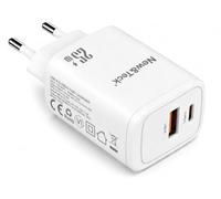 New&Teck Chargeur USB C 25W Rapide, Prise Secteur Double Port USB C + USB A, Adaptateur Mural pour iPhone 11/12/13/14/15/16/17/17 Pro/17 Pro Max, Samsung Galaxy, Xiaomi, Huawei et Autres Appareils USB
