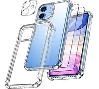 New&Teck Coque pour iPhone 11 (6.1) + 2X [Verre Trempé Protection écran] et [1x Caméra de Protection] en Transparent Silicone TPU Souple [Bumper avec Coins Renforcés], Protection Claire.