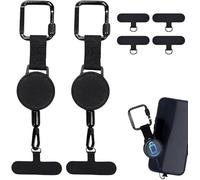 New&Teck Lot 2 Attache Téléphone Rétractable Anti-Vol avec 4 Patchs Noir - Cordon Antivol avec Mousqueton, Lanière en Acier Inoxydable Anti-Chute pour Randonnée, Escalade, Voyage, Cyclisme