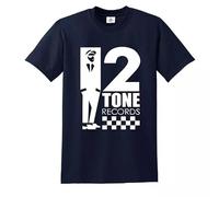 New Tone 2 Records The Specials Retro Music T-shirt blanc SKA Northern Soul Reggae, T-shirt bleu marine imprimé blanc, M