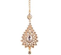 NEW! Touchstone Indian Bollywood Traditional Filigree Attractive Bridal Rhinestone Studded Look Designer Jewelry Mangtika Head Accessory In Gold Tone For Women.