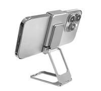 New Upgraded Back Clip Type 360° Folding Bracket, Adjustable Metal Double Ring Square Phone Holder, Built-in Inductive Magnetic Material, for Various of Smartphones (Silver)