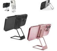 New Upgraded Back Clip Type 360 Folding Bracket, Back Clip Foldable Phone Holder, Metal Double Ring Square Phone Holder, Compatible with All Types Smartphones (Rose Gold+Black)
