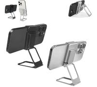 New Upgraded Back Clip Type 360 Folding Bracket, Back Clip Foldable Phone Holder, Metal Double Ring Square Phone Holder, Compatible with All Types Smartphones (Black+Silver)