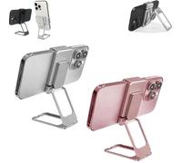 New Upgraded Back Clip Type 360 Folding Bracket, Back Clip Foldable Phone Holder, Metal Double Ring Square Phone Holder, Compatible with All Types Smartphones (Rose Gold+Silver)