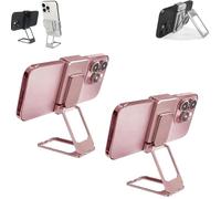 New Upgraded Back Clip Type 360 Folding Bracket, Back Clip Foldable Phone Holder, Metal Double Ring Square Phone Holder, Compatible with All Types Smartphones (2*Rose Gold)
