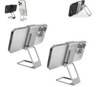 New Upgraded Back Clip Type 360 Folding Bracket, Back Clip Foldable Phone Holder, Metal Double Ring Square Phone Holder, Compatible with All Types Smartphones (2*Silver)
