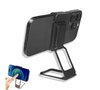 New Upgraded Back Clip Type 360° Folding Bracket, Metal Double Ring Square Phone Holder, Adjustable Height and Angle Foldable Phone Stand (Black)