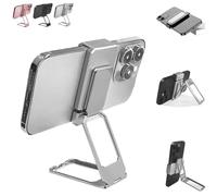 New Upgraded Back Clip Type 360 Folding Bracket, Metal Double Ring Square Phone Holder, Back Clip Foldable Phone Holder, 3-Stage Designs, Built-in Magnetic Plate, for Phones (Silver)