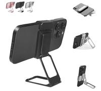 New Upgraded Back Clip Type 360 Folding Bracket, Metal Double Ring Square Phone Holder, Back Clip Foldable Phone Holder, 3-Stage Designs, Built-in Magnetic Plate, for Phones (Black)