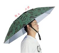 NEW-Vi Chapeau parapluie de pêche pliable réglable - 95 cm - Mains libres - 7 baleines - Anti-UV - Imperméable - Pour la pêche, le jardinage, le golf, l'extérieur, camouflage/argenté