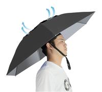 NEW-Vi Chapeau parapluie de pêche, pliable, réglable, 95 cm, parapluies mains libres, 7 baleines, anti-UV et imperméable pour la pêche, le jardinage, le golf, l'extérieur - Noir