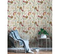 New Walls Papier peint intissé floral fleurs vigne branches en rouge, vert, beige - 10.05x0.53m