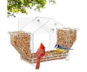 New Window Bird Feedeř - Transparent Outdoor Birdhouse with Strong Suction Cups | Clear Ŵindow Mount Bird Feeder for Close-Up Bîrd Watching | Attracts Wild Birds to Garden, Easy Clean Removable Tray