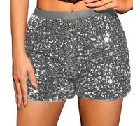 New Women's Fashion Shorts with High Waist Solid Color Night Time Slimming Effect True Sequin Women's Pants Tennis Shorts Homme, argenté, XL