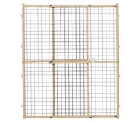 New World B2944WWM-2 Barrière en bois extra-large et haute de 111,76 cm, n'abîme pas les murs, assemblage sans outil avec bras de verrouillage breveté, bois naturel et grillage gris clair
