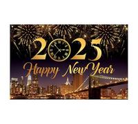 New Year Backdrop - Happy New Year 2025 | Happy New Year Banner | New Year Partyy Decor | Photo Backdrop Black Gold Backdrop | New Year Banner Home Decor | Christmas New Year Decorations