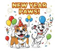 New Year Paws!: Festive Dog Coloring Book for Kids Ages 2-8 | Adorable Puppies Celebrating the New Year with Fireworks, Party Hats, and Balloons