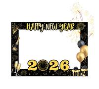 New Year Photo Props - Black Gold Frame for Indoor Outdoor Festival | 2026 Handheld Decorations with Party Accessory Design, Holiday Celebration Tool, Home Event Ornament for Men Women Kids