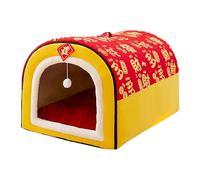 New Year Themed Winter Warm Pet Nest, Dog House Kennel Bed, Portable 2 Ways to Use Pet Cave, Cozy Pooch Bed, Foldable Cat House Winter for Animal Safety 13.78x11.81x11.81 inches