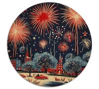 New Year's Fireworks Festive Red 1000 Pièces Puzzle Rond Jouets Bricolage Puzzle Circulaire Unique Puzzles Classiques 1000pcs (67.5x67.5cm)